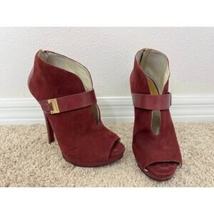 Michael Kors Burgundy Suede Peep Toe Booties Size 9M